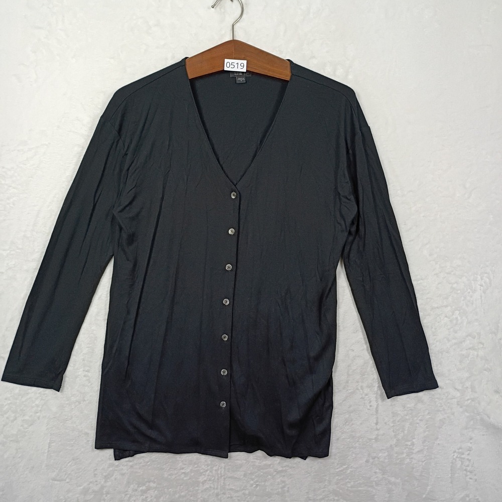 J Jill Cardigan Womens Medium Black V-Neck Button Front Lightweight Layer